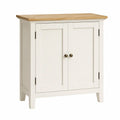 Meuble de rangement 2 portes en MDF blanc cassé avec plateau décor chêne clair 80 cm x 35 cm x 81 cm
