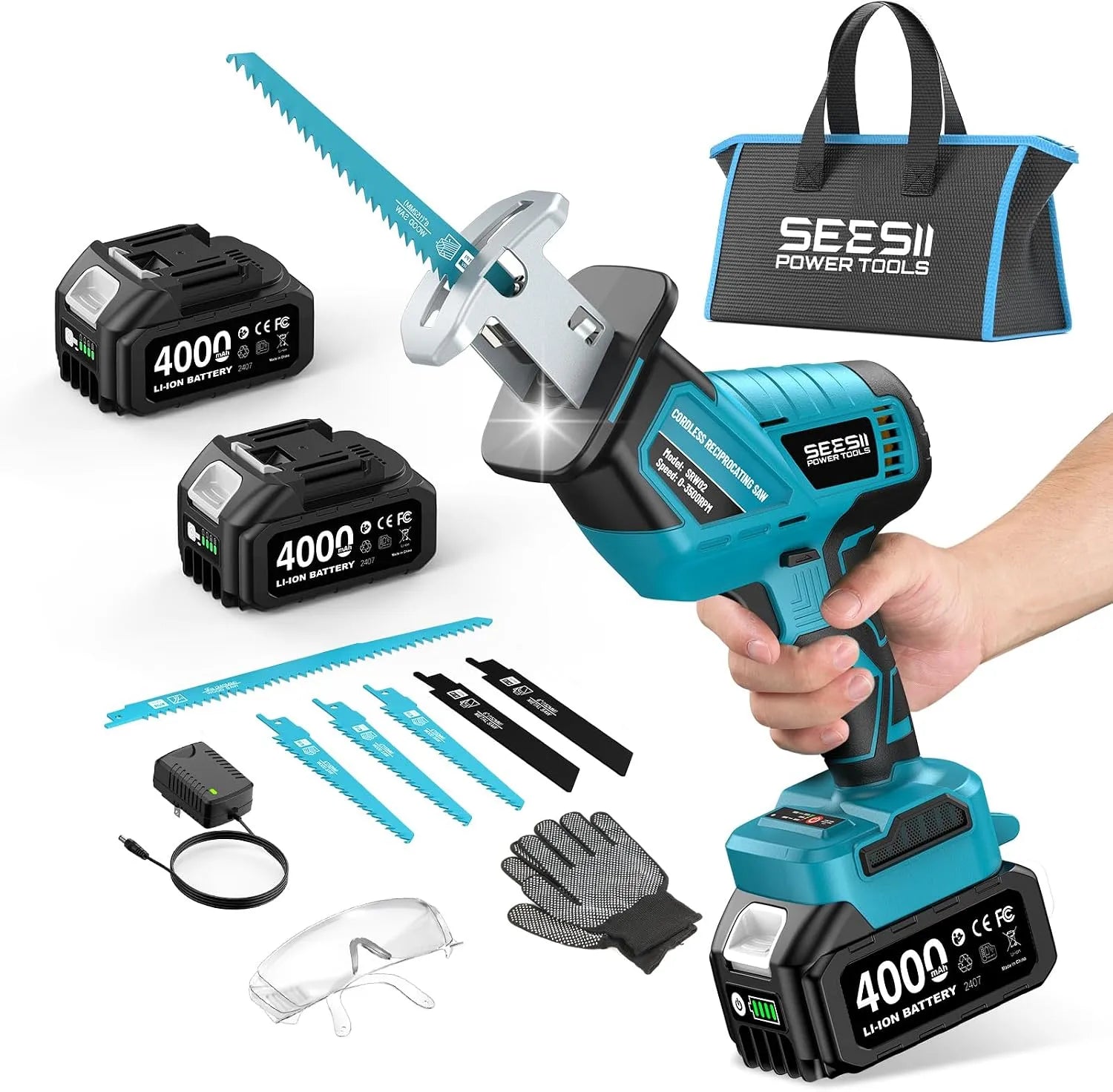 Scie sabre et scie alternative: SPM, sans fil, moteur sans balais, en bois, réglable, 21V, 4,0 Ah