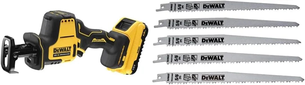 DeWalt DCS369NT-XJ Scie sabre et scie alternative – moteur sans balais, en bois, format compact, Set de 5, 240 mm, 18V, pour le travail du bois