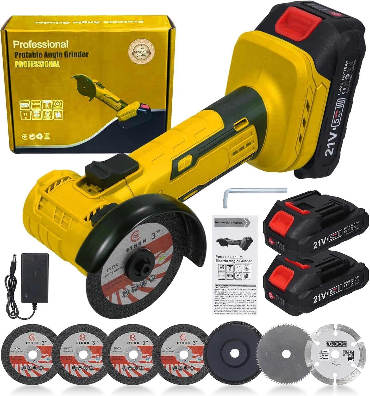Meuleuse d'angle – RPM, sans fil, moteur sans balais, avec panneaux muraux, 2000mAh