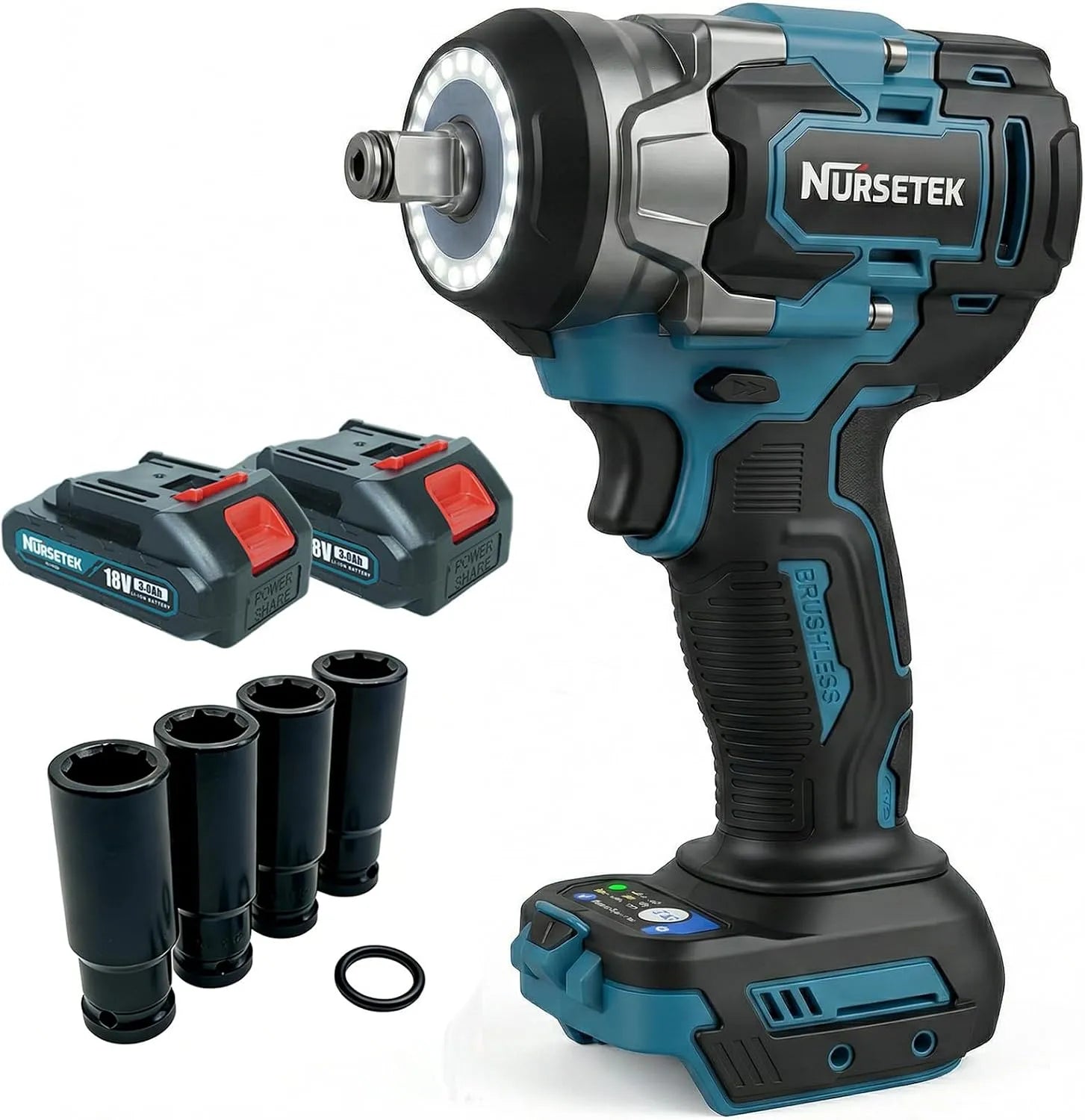 Makita 18 Clé à chocs sans fil avec lumière LED, moteur sans balais, affichage LED, 27 cm, 213,4 m, 18 V