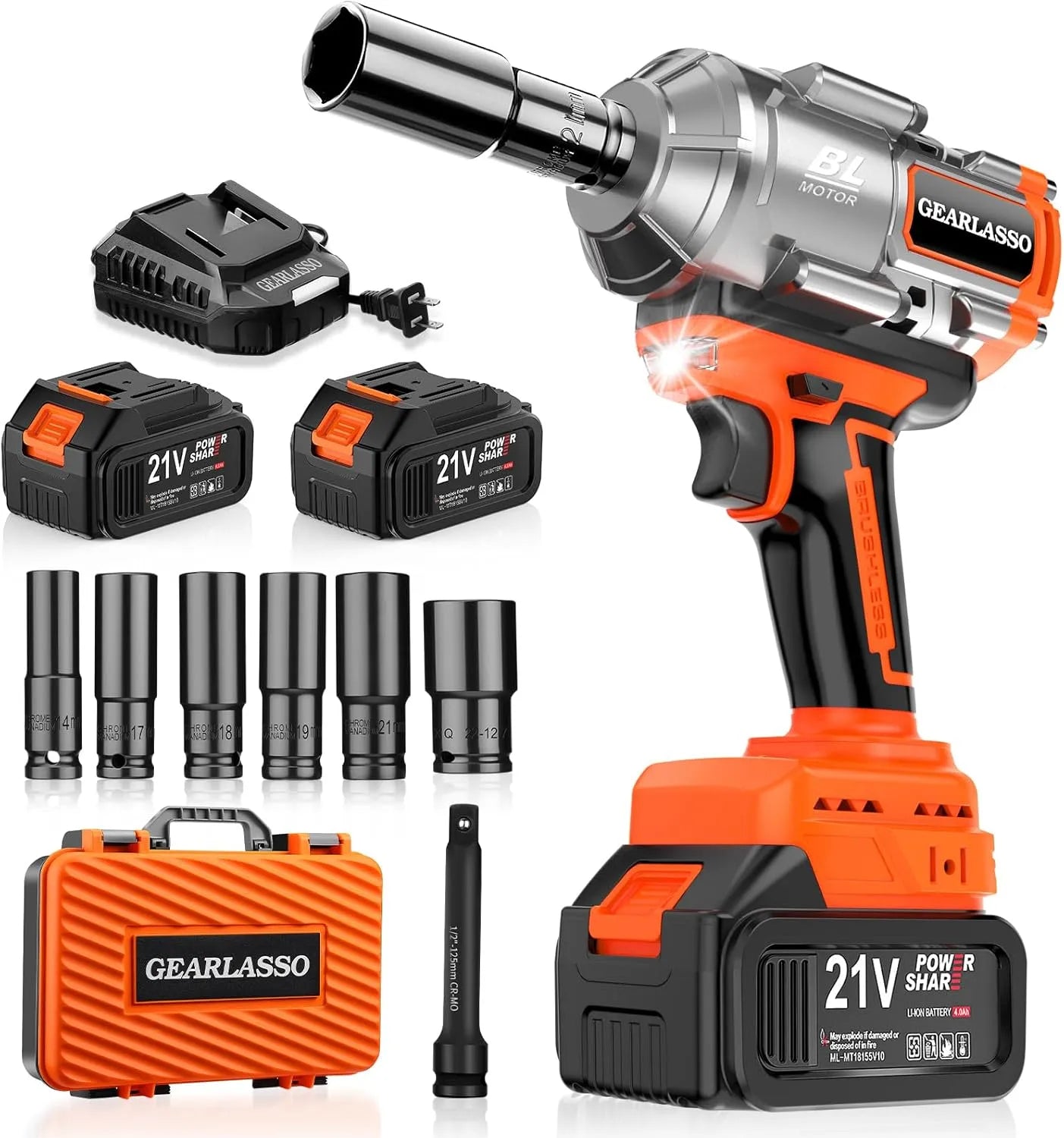 Clés à choc sans fil 1600 nm, 1200 lbs pistolet – moteur sans balais, 27 cm, 4,0 Ah