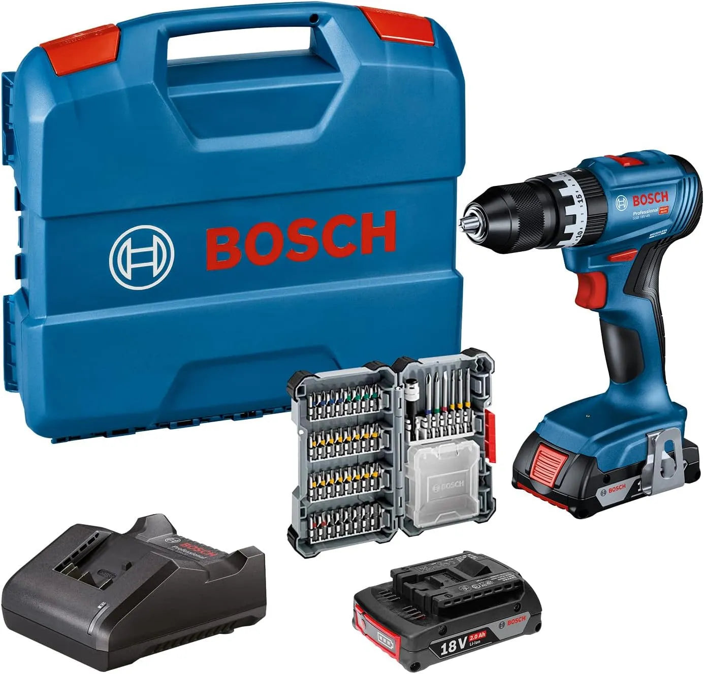 Bosch Perceuse à percussion – GSB, usage professionnel, 18V, 2,0 Ah