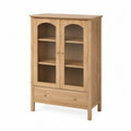 Meuble de rangement vitrine 80 x 35 x 120 cm en MDF plaqué chêne clair avec 2 portes en verre cannelé et 1 tiroir structure bois