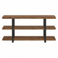 Console de rangement rectangulaire 3 niveaux en bois décor noyer et métal noir 120 cm x 30 cm x 80 cm
