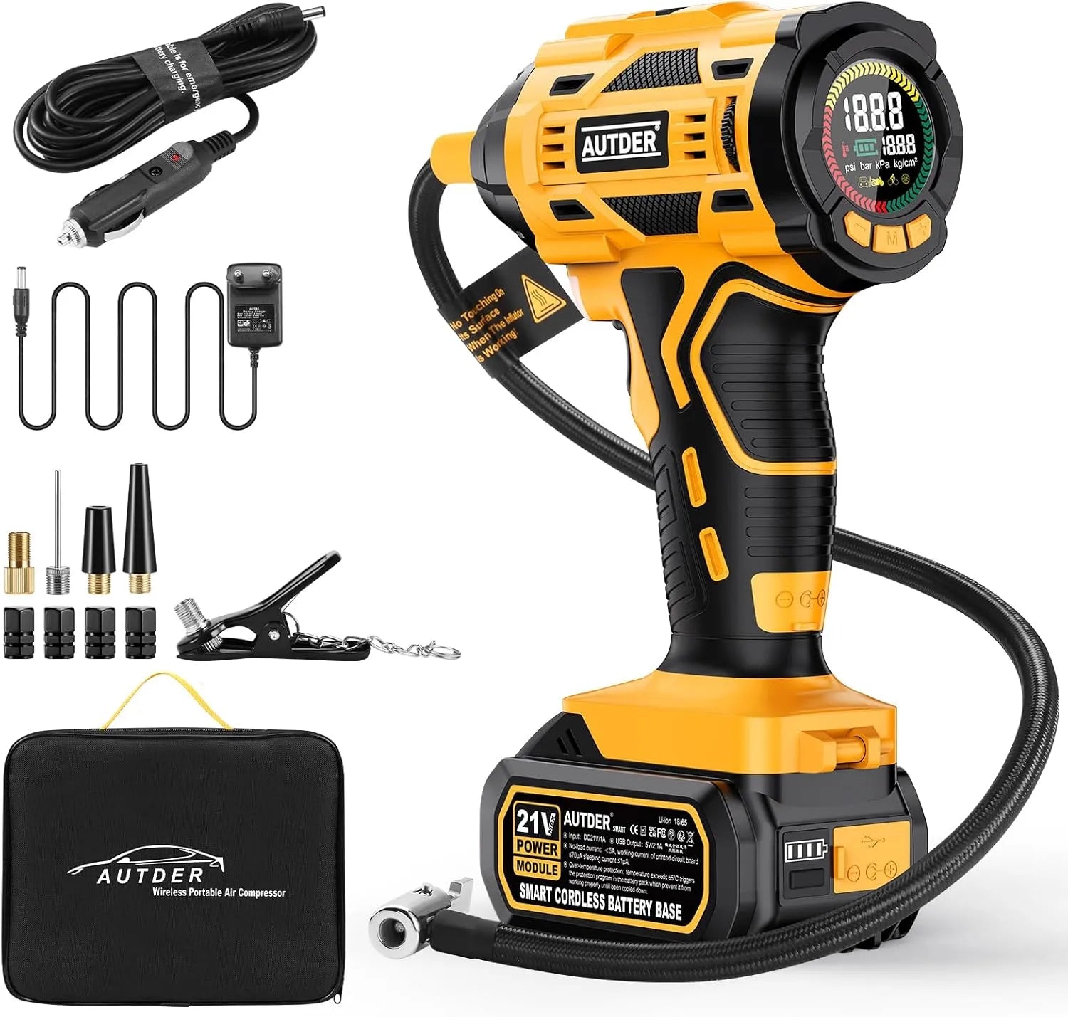 Compresseur d'air: PSI, sans fil, élément amovible, affichage LED, avec écran, 21V, 12V