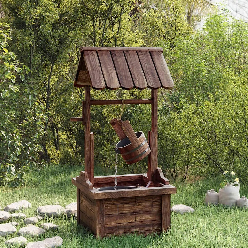 terrasse avec plaquettes et circuit d'eau, Fontaine à souhait avec pompe en bois de sapin massif 57 x 50 x 112 cm Décoration cascade pour jardin