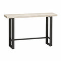 Console 120 x 35 x 75 cm plateau en pierre frittée effet travertin beige structure en acier noir table rectangulaire