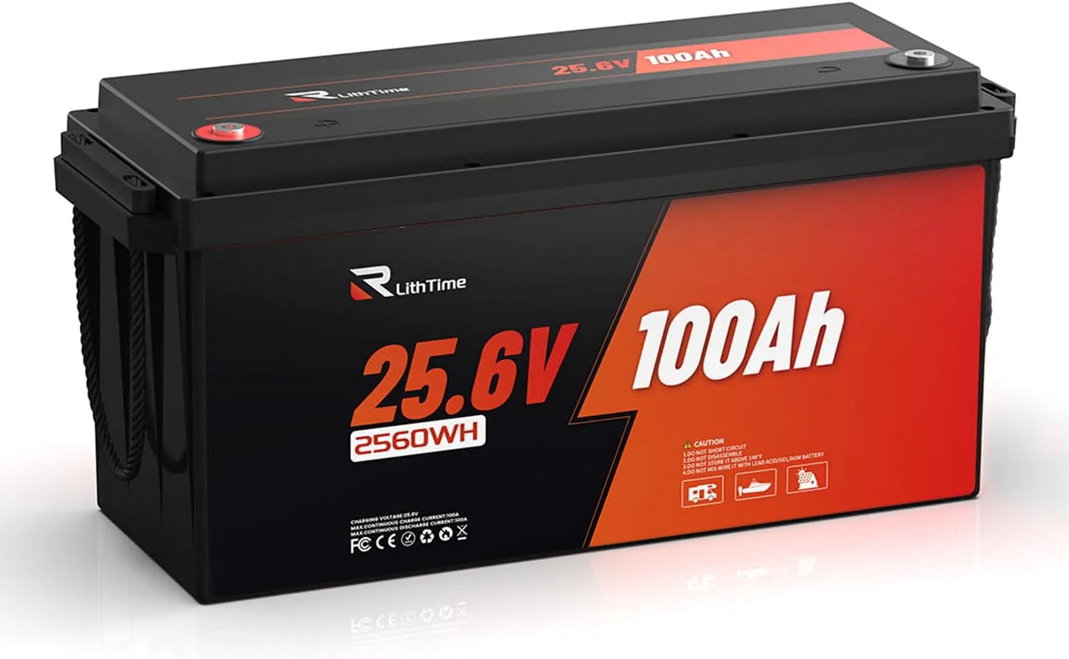 LiFePO4 Batterie lithium LiFePO4 et batterie solaire à décharge profonde, 100Ah, 24V, pour camping et camping-car, alimentation solaire, avec BMS