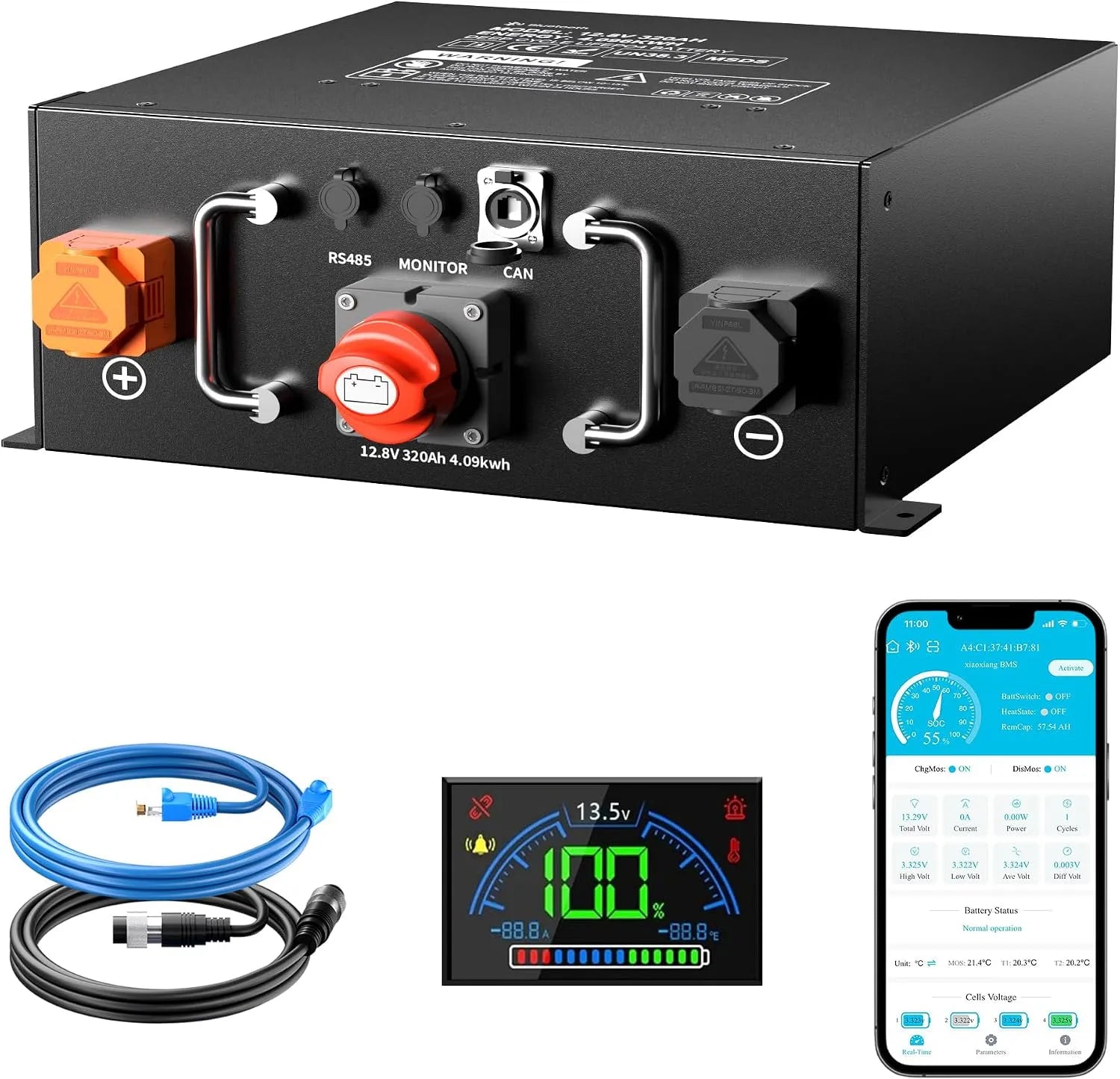Underseat LiFePO4 Batterie lithium LiFePO4 et batterie solaire à décharge profonde, 320 Ah, alimentation solaire, avec BMS, 12 V, 250 A