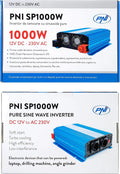 PNI SP1000W Convertisseur CC-CA et convertisseur de tension, 12 V, 230 V, pour véhicule et alimentation mobile, onde sinusoïdale pure, prise Schuko