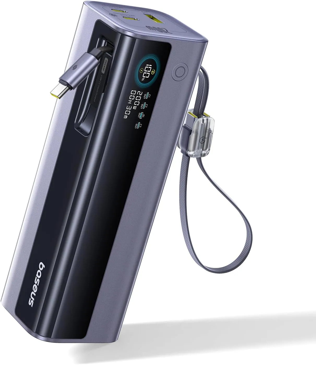EnerGeek GR11 Batterie externe à charge rapide et chargeur portable, 25000 mAh, 200 W, avec USB-C, rétractable automatiquement, 62 cm