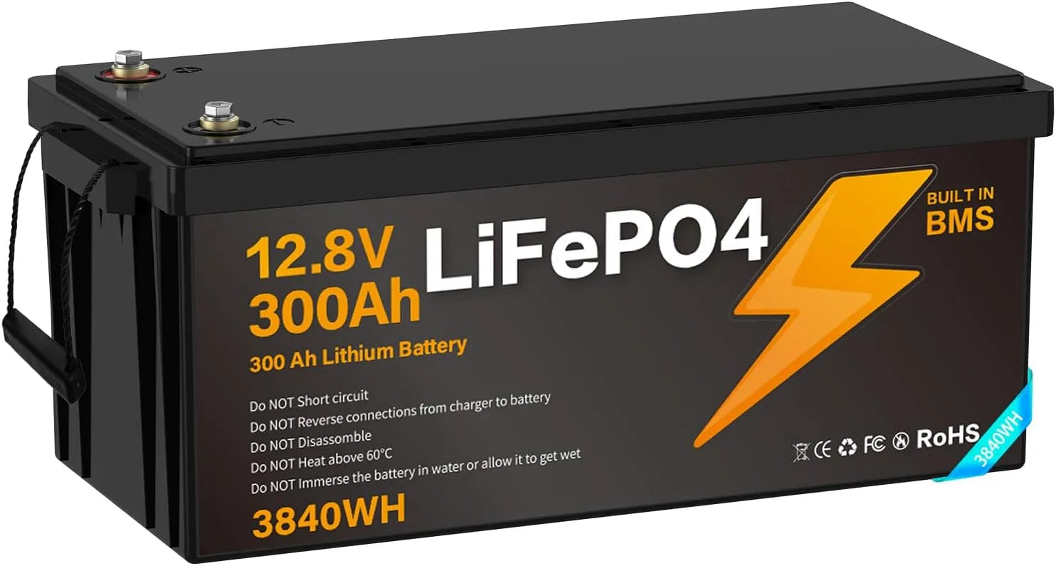 LiFePO4 Batterie lithium LiFePO4 et batterie solaire à décharge profonde, 300Ah, 12V, alimentation solaire, avec BMS, pour camping et camping-car