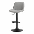 Tabouret de bar réglable pivotant avec dossier en tissu gris et base en acier noir 45 cm x 50 cm x 83 à 104 cm