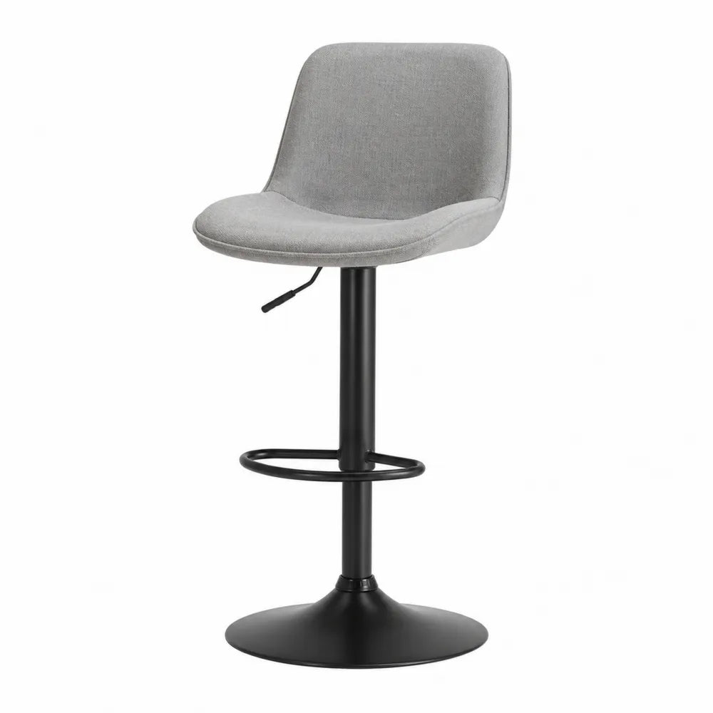 Tabouret de bar réglable pivotant avec dossier en tissu gris et base en acier noir 45 cm x 50 cm x 83 à 104 cm