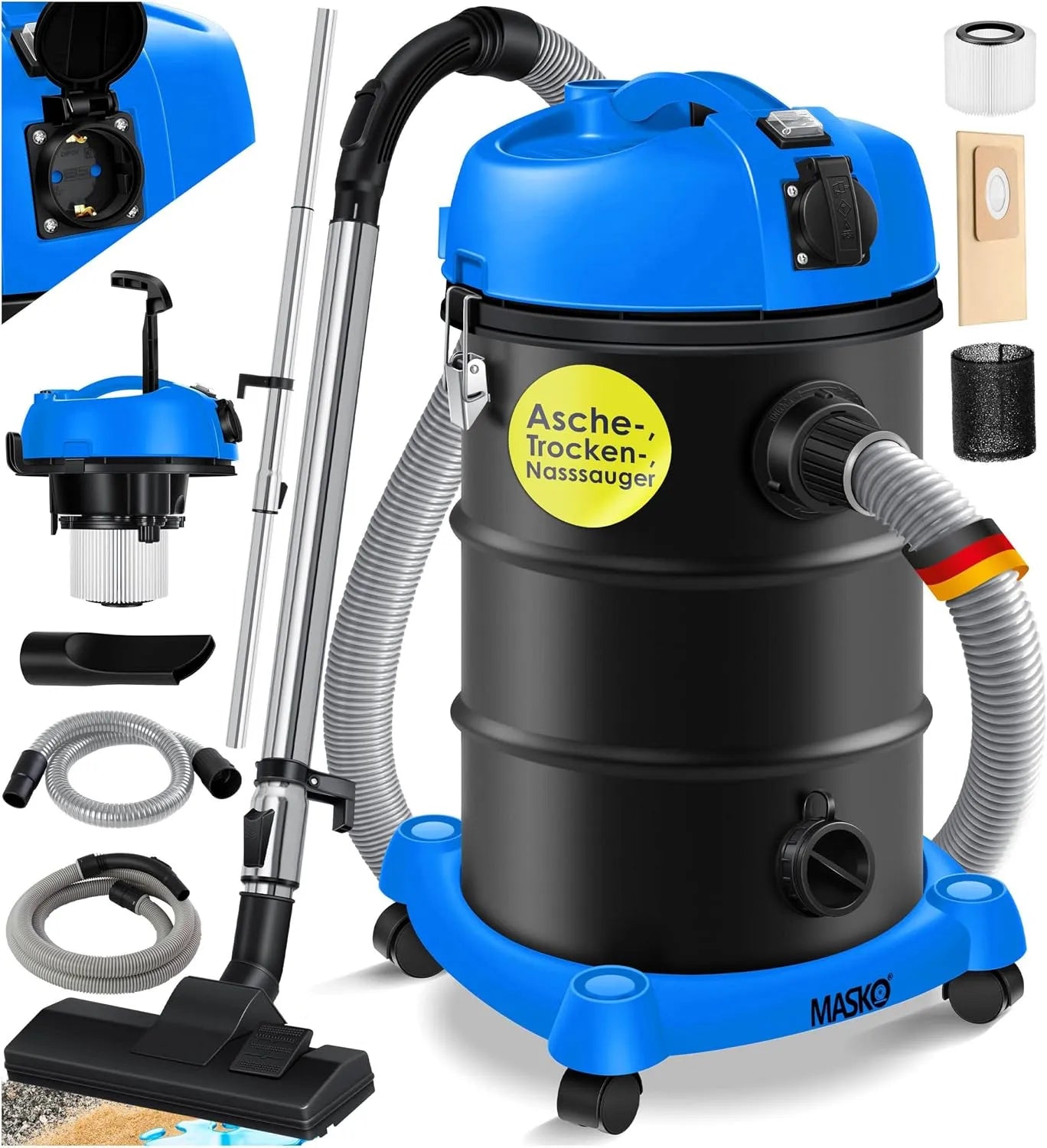 Aspirateur eau et poussière et aspirateur sec et humide: 300 W, bleu
