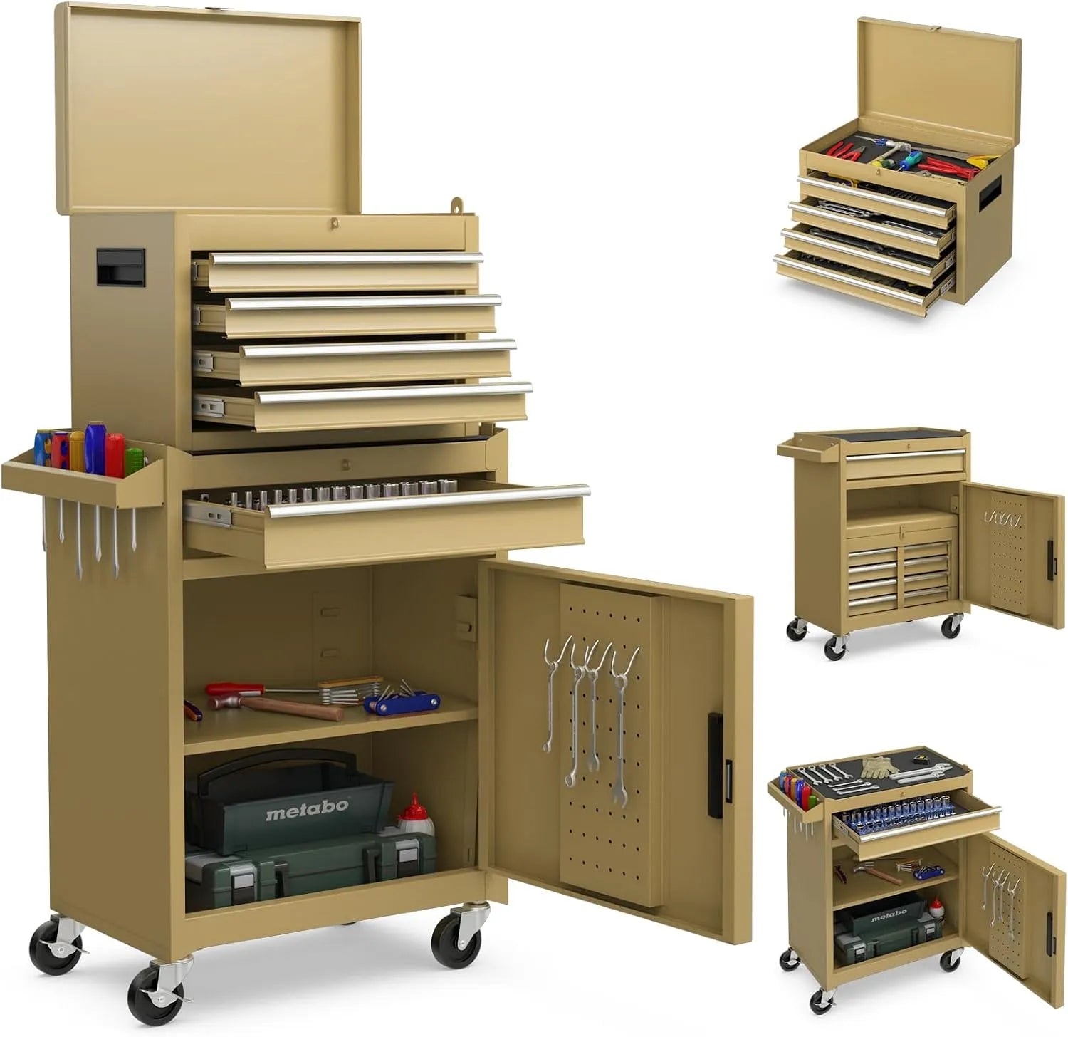 COSTWAY Servante d'atelier et chariot à outils – élément amovible, antidérapant, avec rangement, avec tiroirs, 4 Tiroirs, jaune