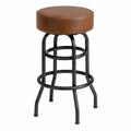 Tabouret de bar rond 42 x 42 x 66 cm assise PU marron cognac structure en acier thermolaqué noir avec repose-pieds circulaire