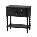 Table console rectangulaire 80 x 35 x 78 cm en MDF peint noir avec 3 tiroirs et poignées en laiton pieds en bois massif