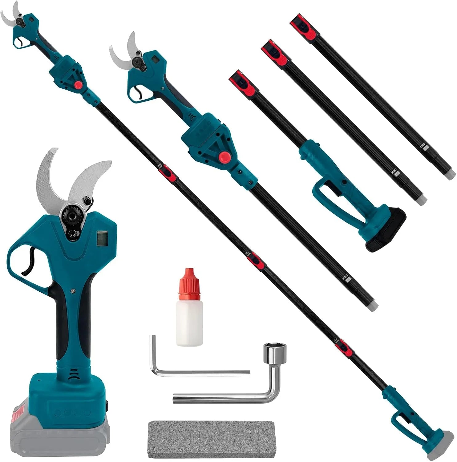 Makita 18 Élagueuse sur perche pour atteindre les branches hautes lors de l'entretien des arbres, manche télescopique, 2 en 1, 18 V