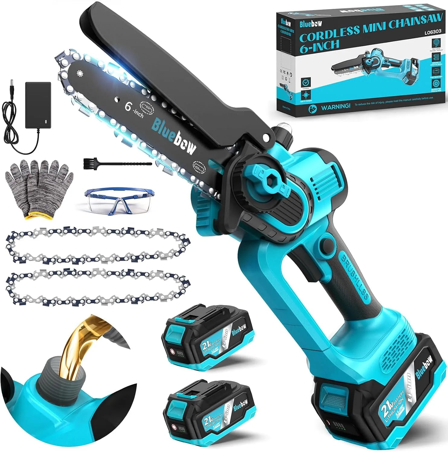 Tronçonneuse – sans fil, moteur sans balais, 6 pouces, 4000 mAh
