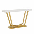 Console de salon rectangulaire plateau effet marbre blanc structure en métal doré 120 cm x 35 cm x 80 cm