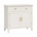 Meuble de rangement 2 portes 2 tiroirs en MDF blanc cassé avec poignées dorées 90 cm x 40 cm x 92 cm
