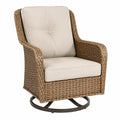 Fauteuil pivotant de jardin en résine tressée avec coussin polyester beige et base en acier noir 75 cm x 80 cm x 90 cm