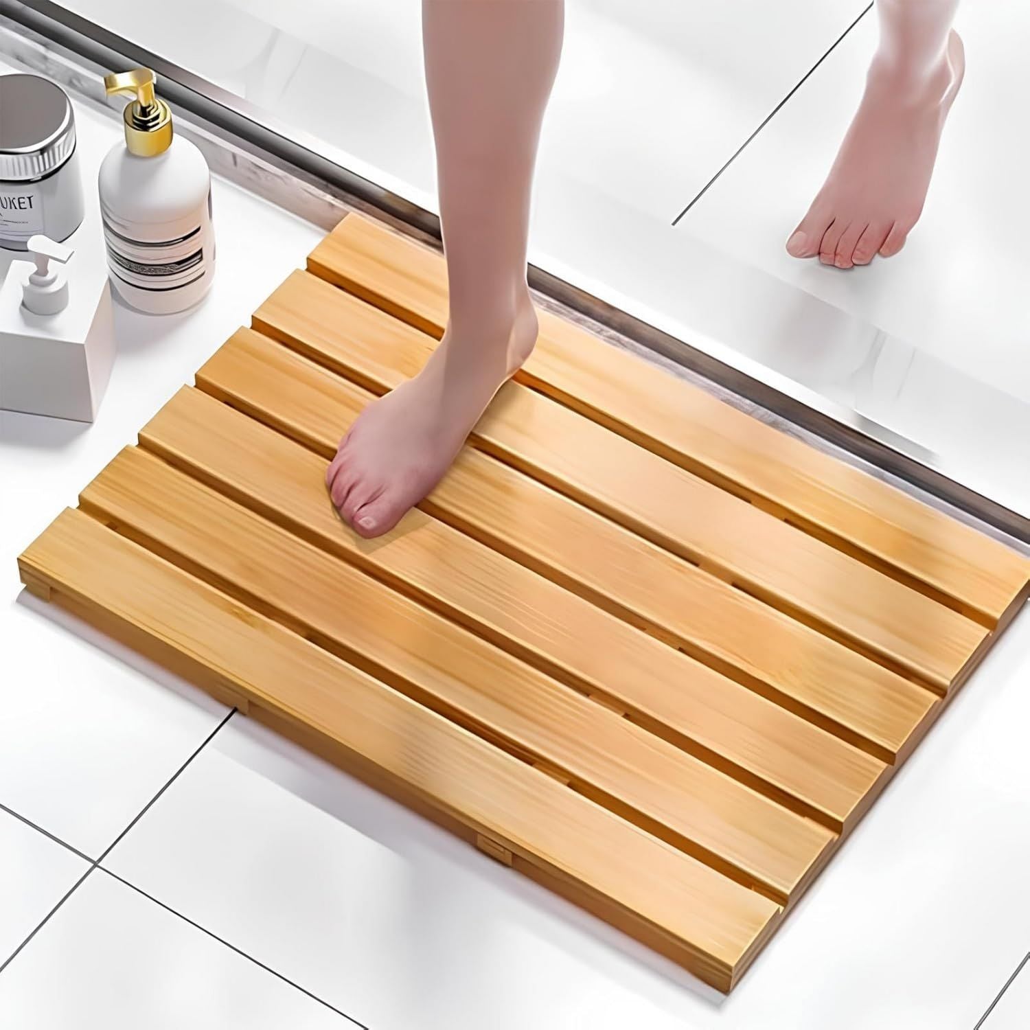 Tapis de bain rectangulaire en bambou antidérapant imperméable avec pieds – résistant à l'eau