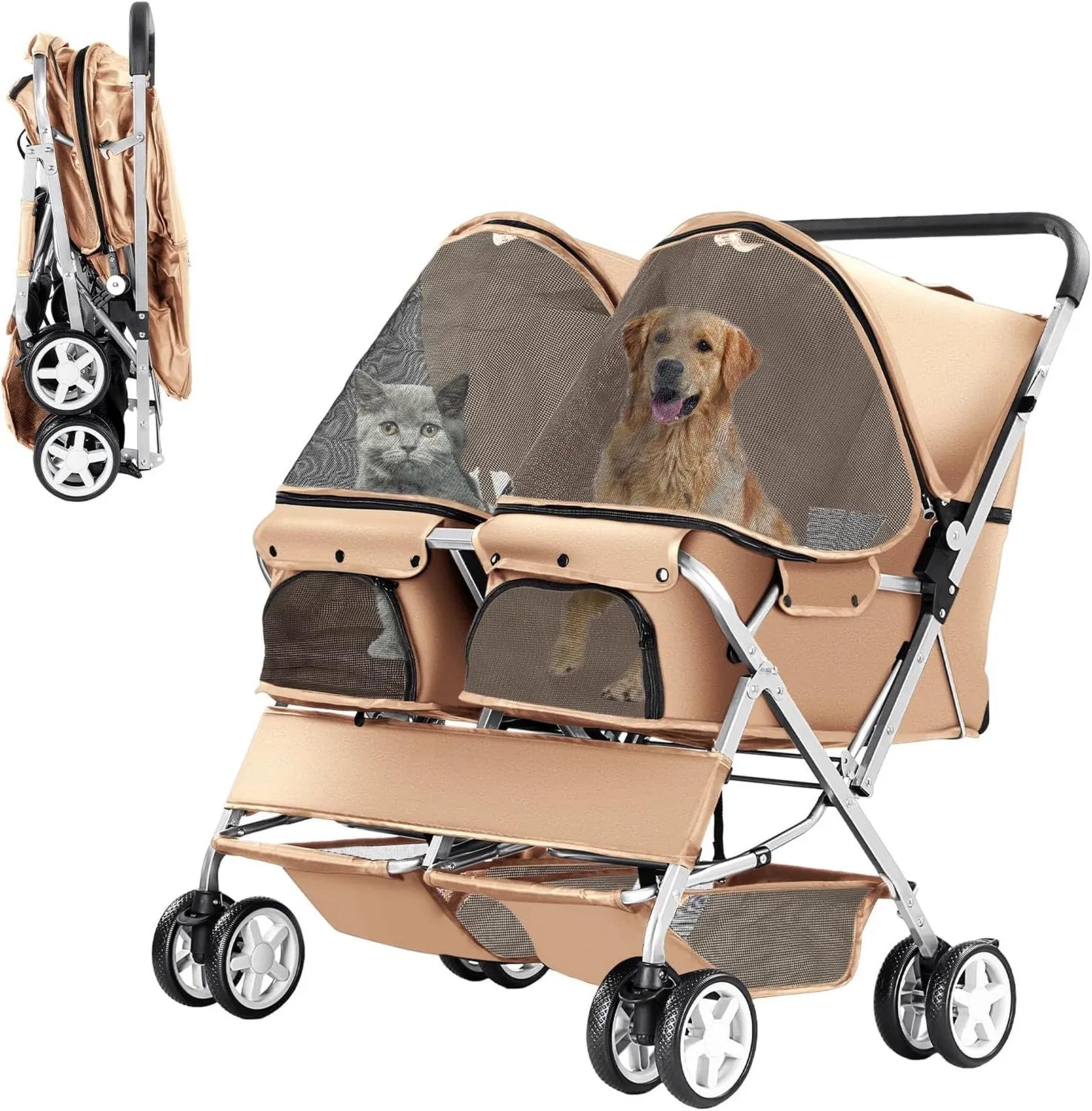 Poussette pour animaux: pliable, beige