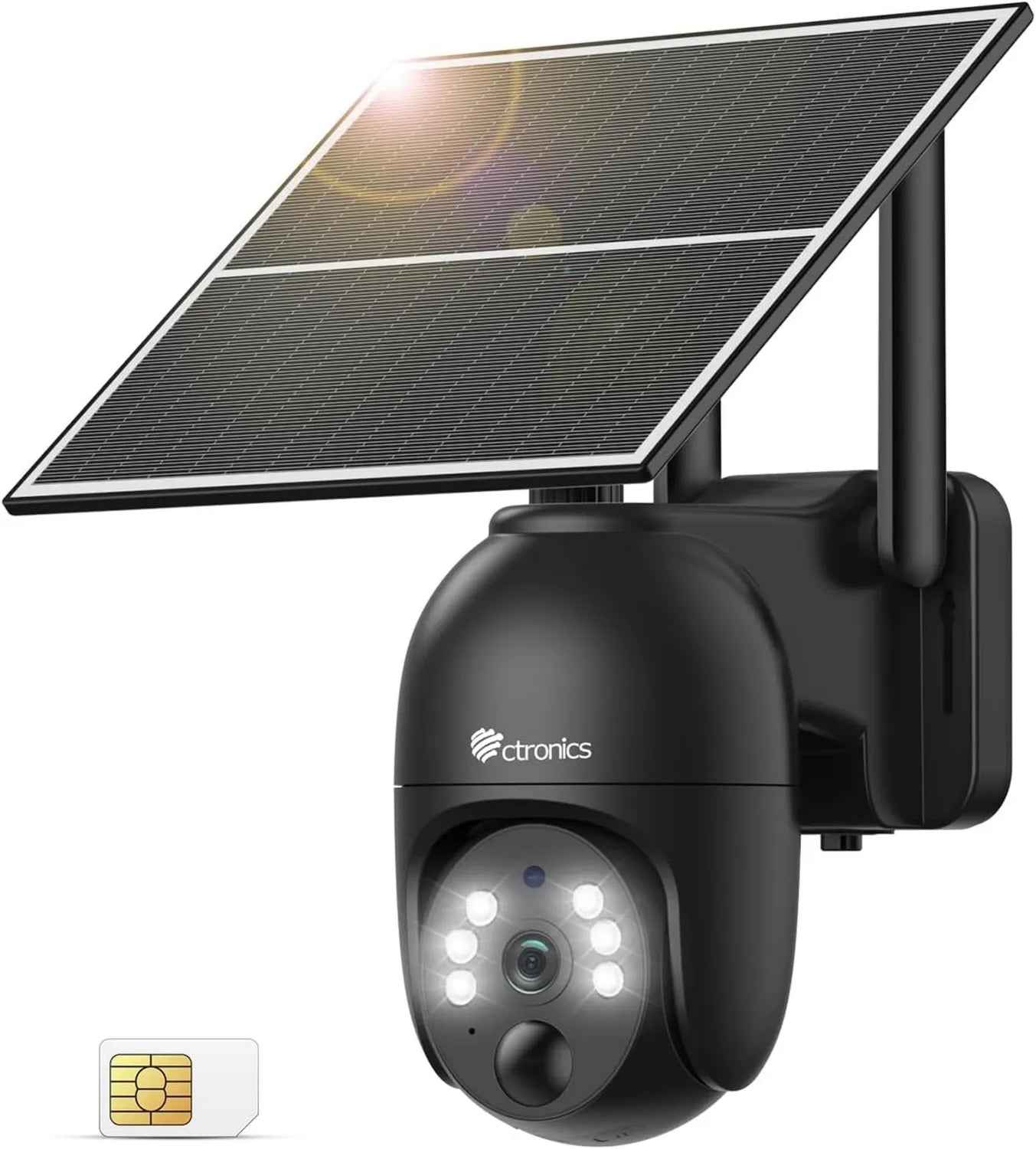 Ctronics 2K 4G LTE Camera Surveillance Solaire Extérieure sans Fil: avec caméra, 10400mAh, noir