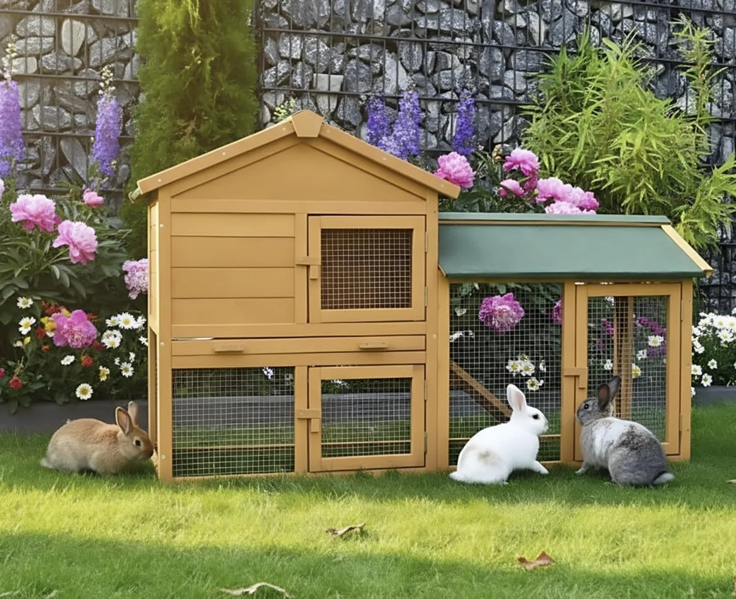 Cage Clapier Enclos Lapin Extérieur en Bois de pin Haute – 145 × 53 × 85 cm