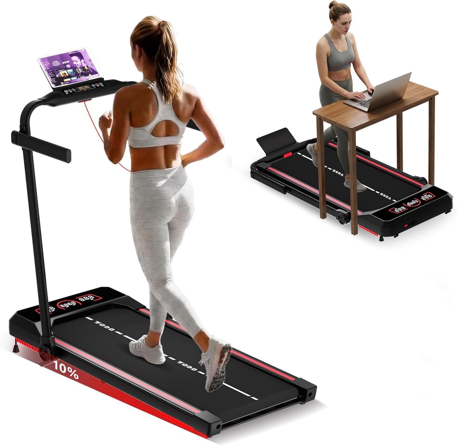 Tapis de marche - pliable, réglable, connexion Bluetooth, affichage LED, 3.5HP, 12km/h, 12 Programmes, TODO