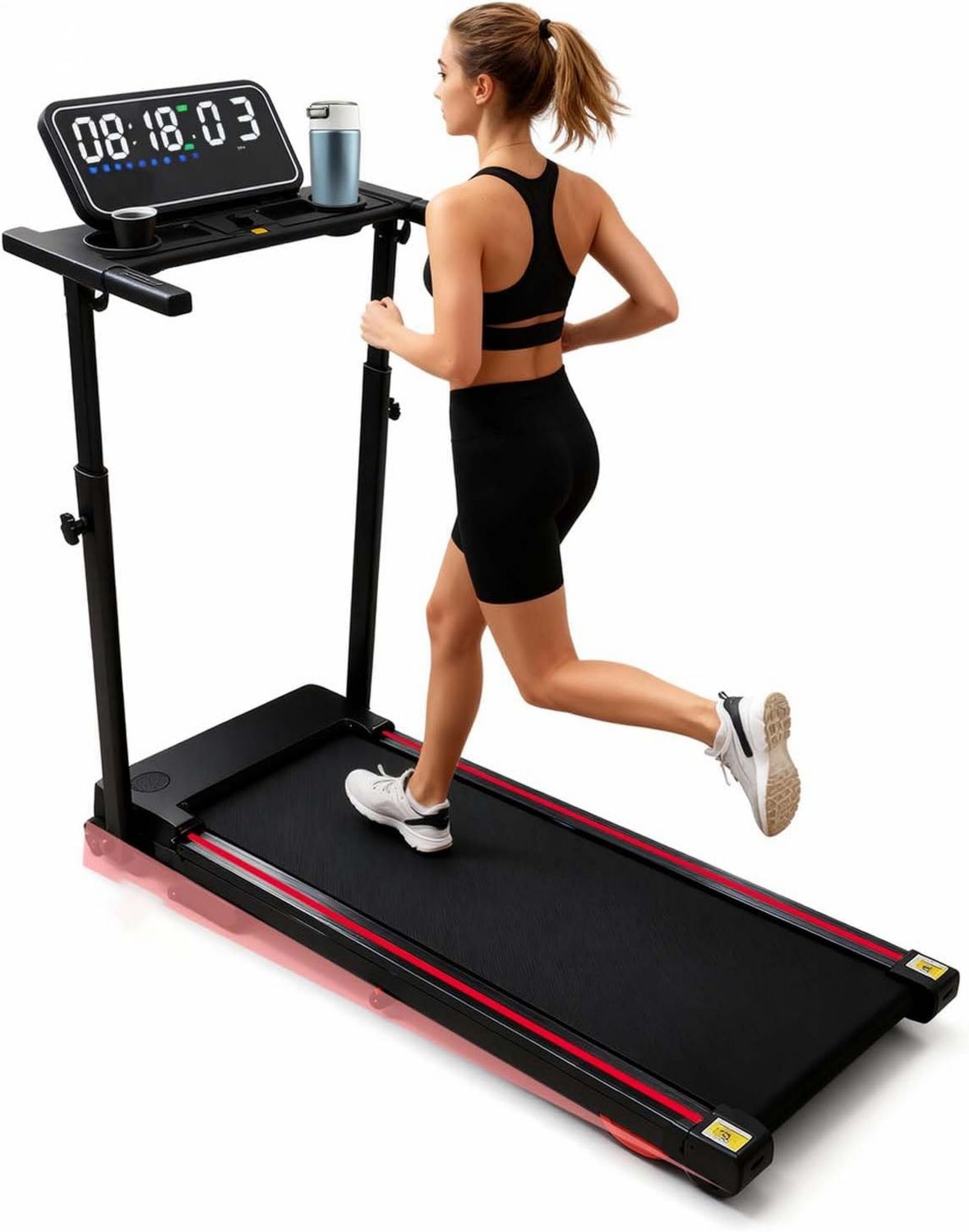 Tapis de marche – inclinaison réglable, pivotant, pliable, affichage LED, 12 km/h, noir