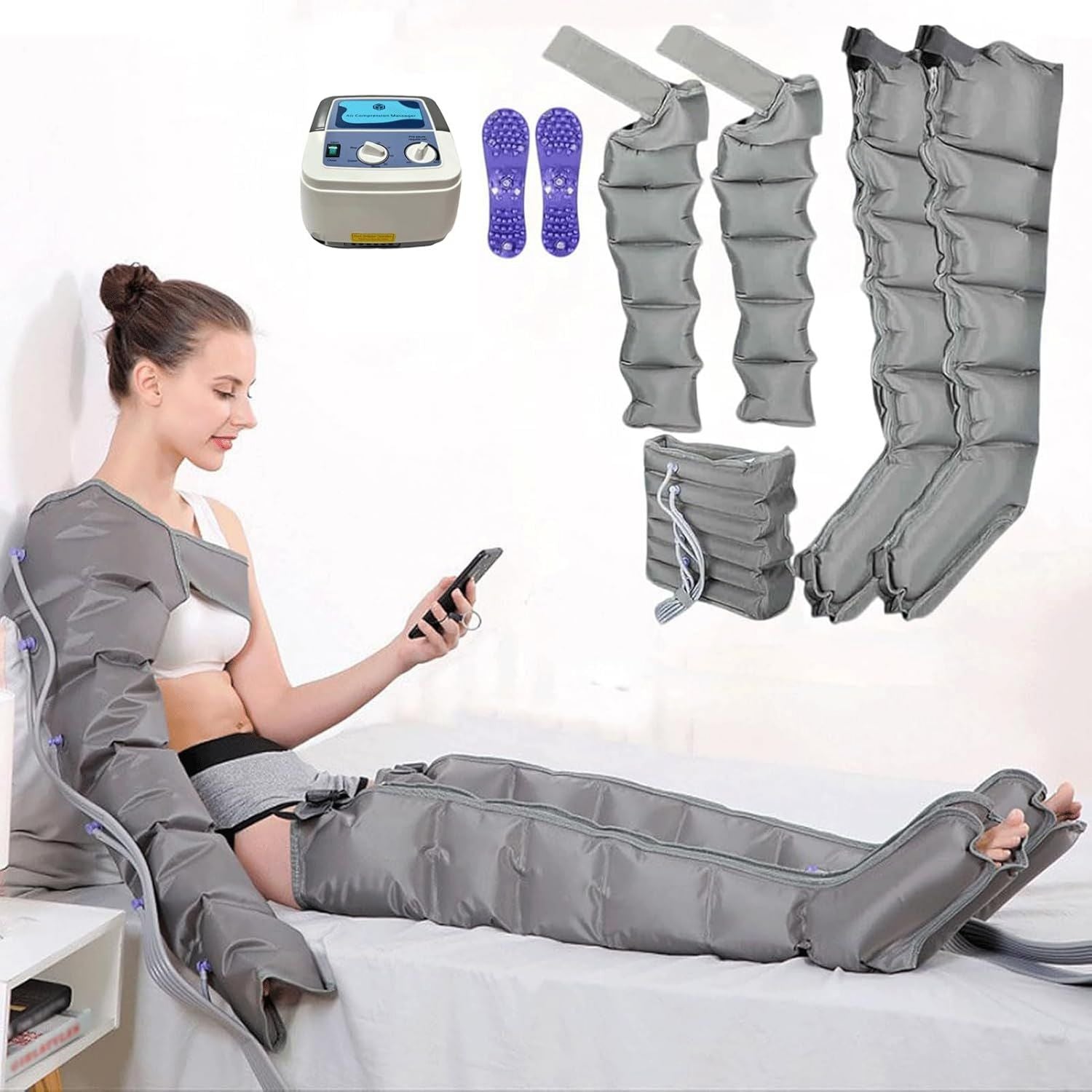 Bottes de pressothérapie: massage par compression d'air, pour pieds et jambes