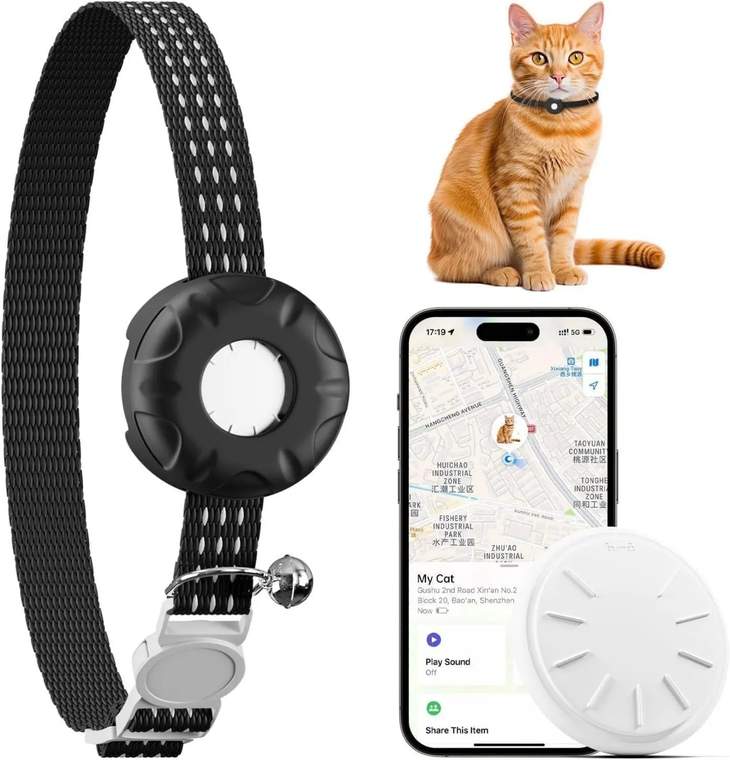 Collier GPS pour animaux - Fonctionne avec Apple Find My App (iOS uniquement), noir