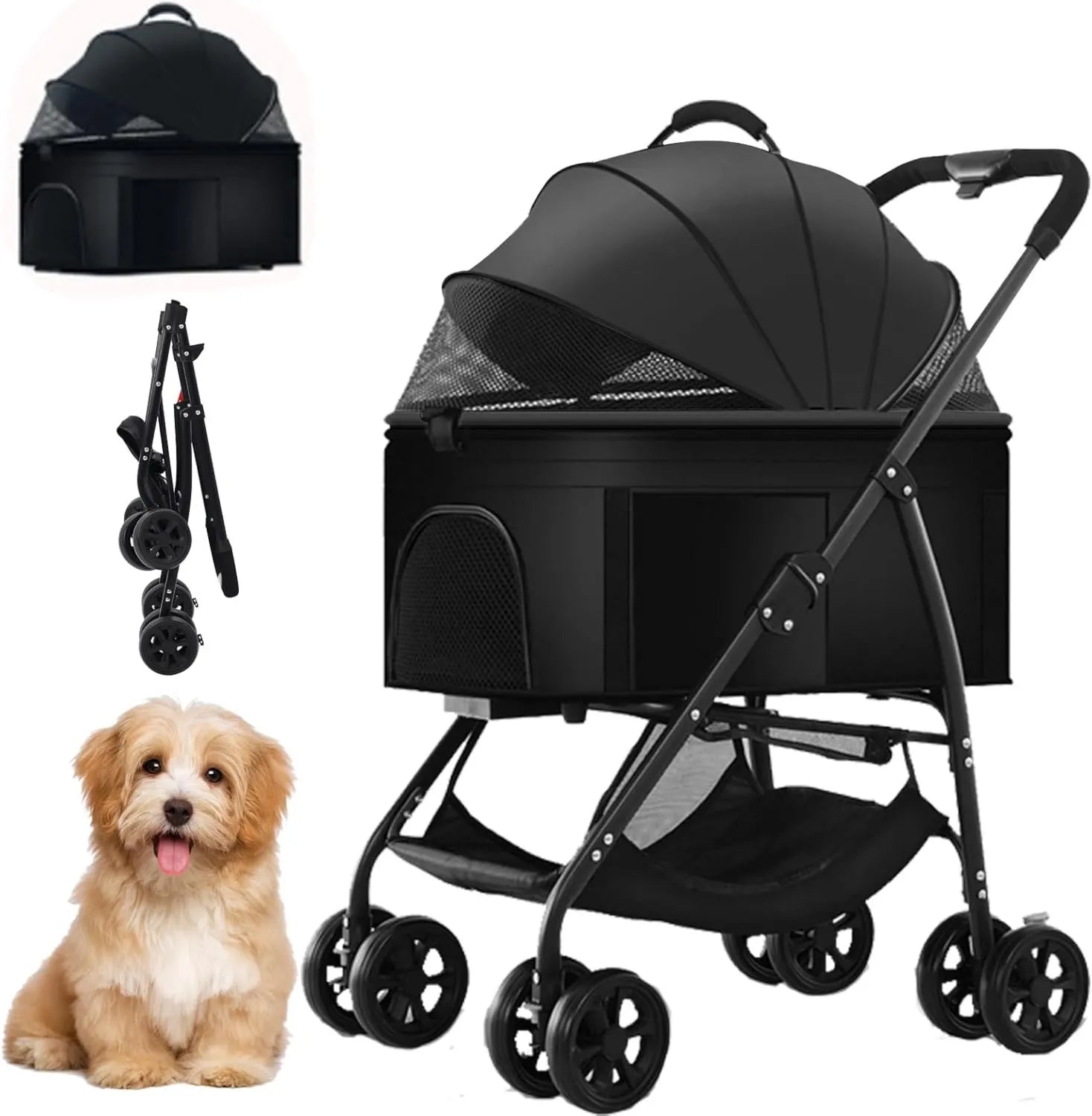 Poussette pour animaux: pliable, avec roulettes, 20 kg, noir