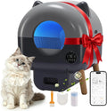 Litière autonettoyante pour chat: commande via application, affichage LED, 66L, gris