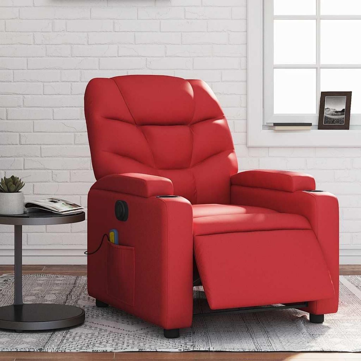 Fauteuil de massage – structure en bois, inclinaison réglable, rouge