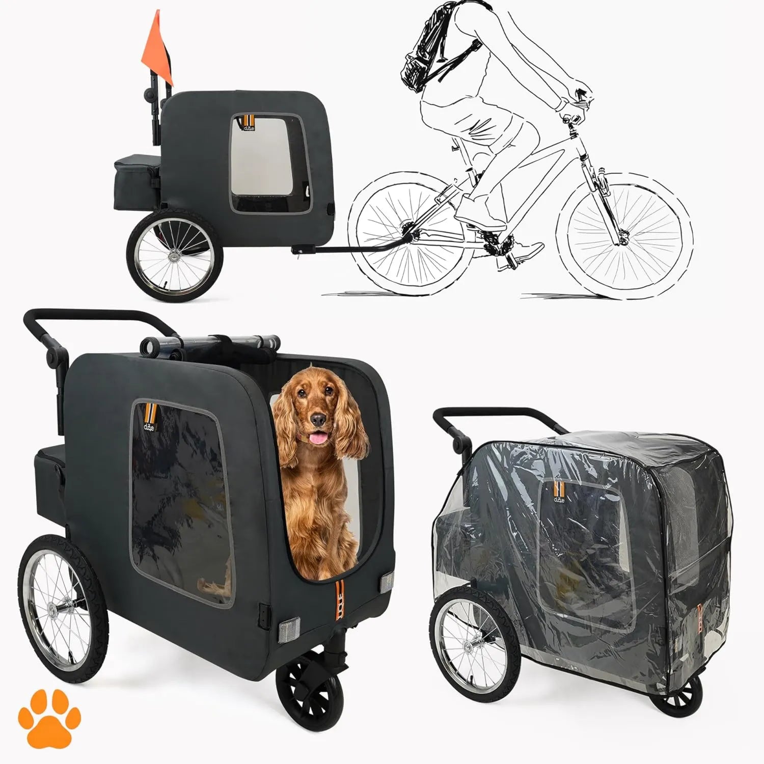Remorque vélo pour animaux - Poussette Chien, noir