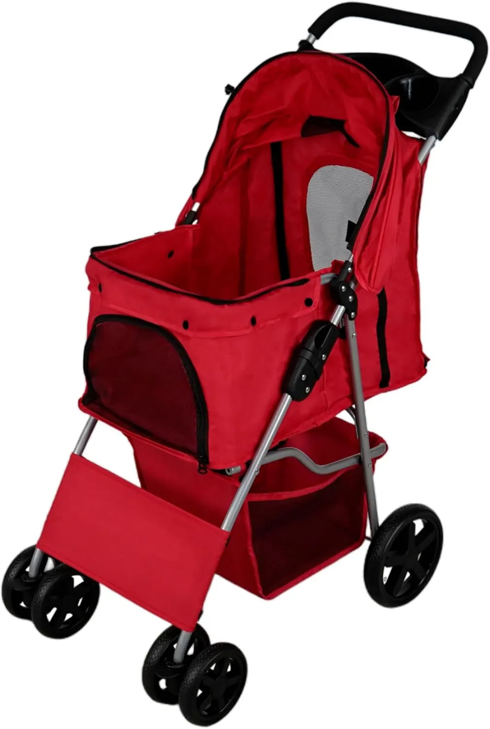 Poussette pour animaux - pliable, avec roulettes, 15KG, rouge