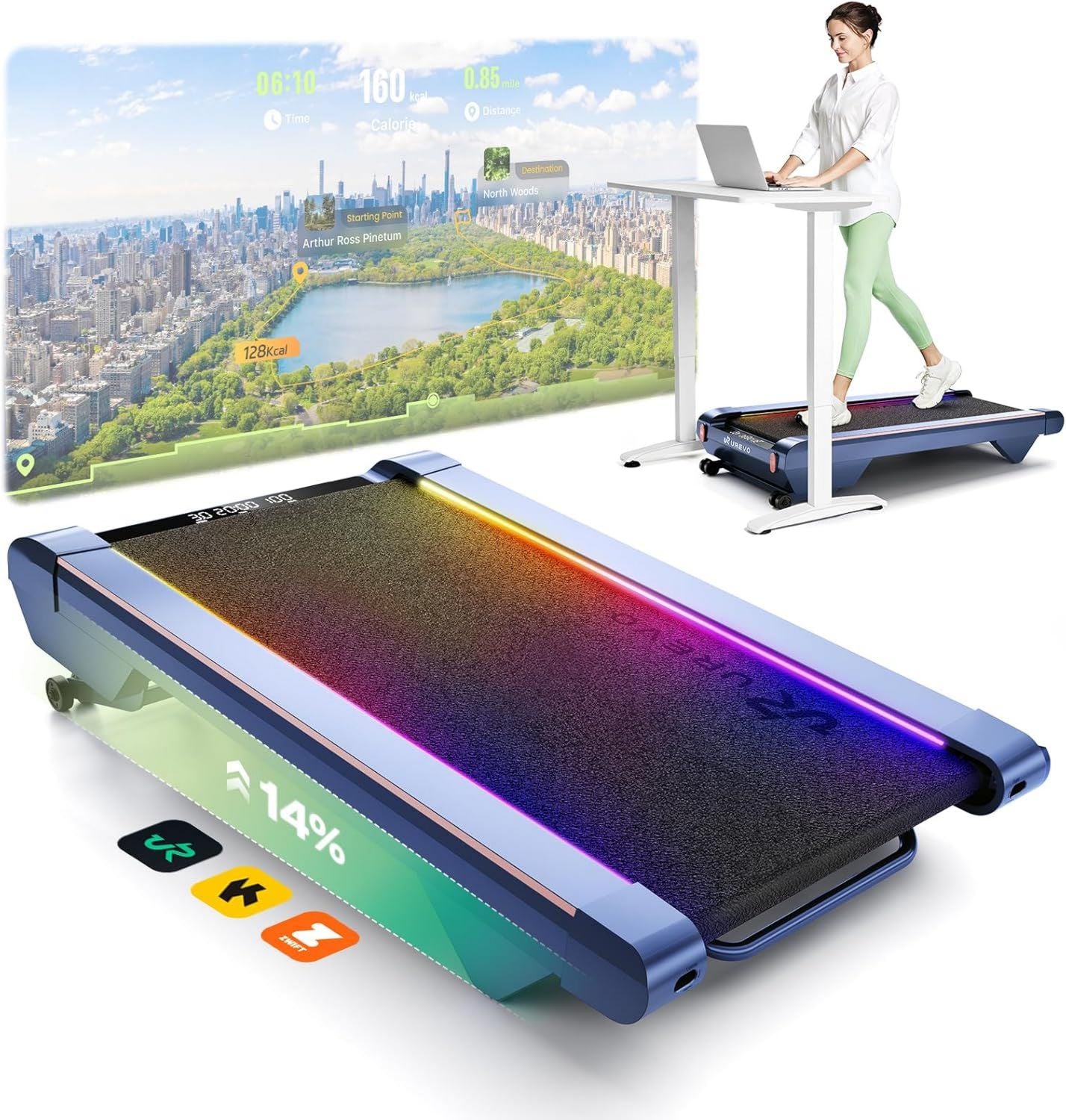 UREVO Tapis de marche: fonctionnement silencieux, réglable, affichage LED, usage professionnel