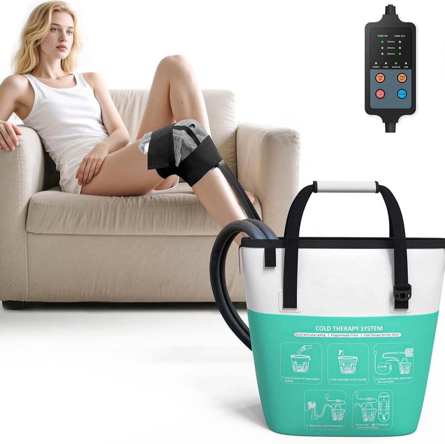 Machine à Glace pour Genou Après Chirurgie – avec minuterie, format portable, vert