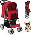 Poussette pour animaux – pliable, avec roulettes, avec ceinture de sécurité, 81×45×101cm, 15KG, rouge