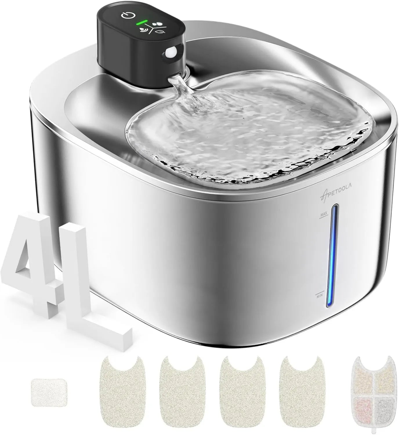 Fontaine à eau pour animaux - en acier inoxydable, 4 l